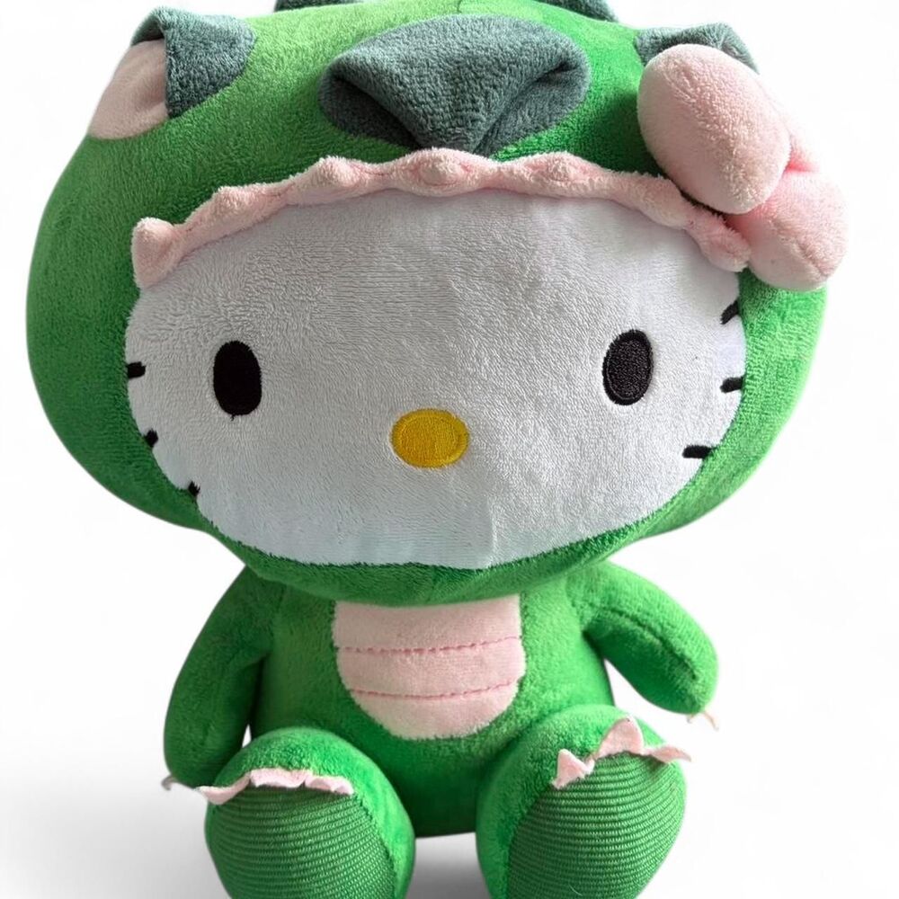 Sanrio Hello Kitty 13" Plushie Stuffed Animal Green Pink Dinosaur Costume Kawaii